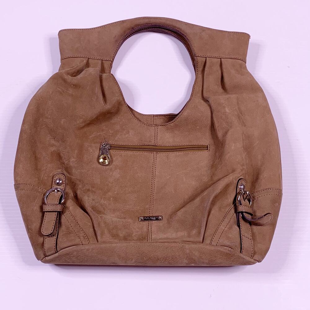 Pulicati Hobo Suede Shoulder Bag Tan Leather Italy Boho 18"x18" Large